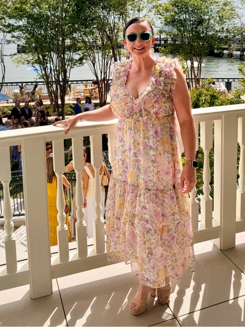 Storia womens medium 8 10 dress floral print ruffle maxi Lavender yellow white - Picture 3 of 12